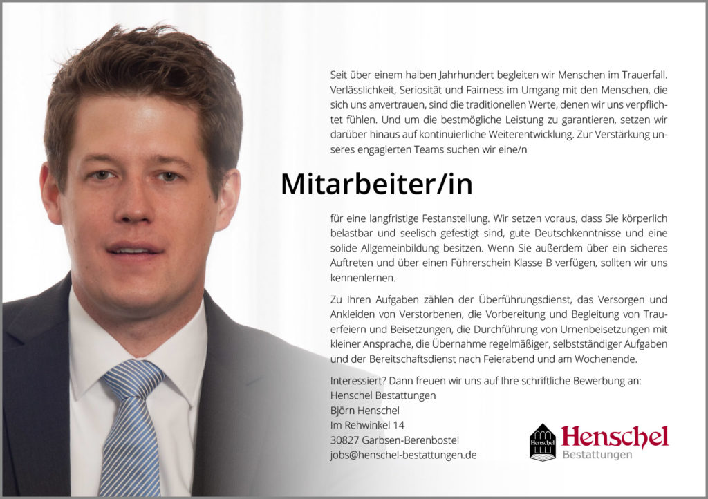 Stellenangebot Mitarbeiter/in